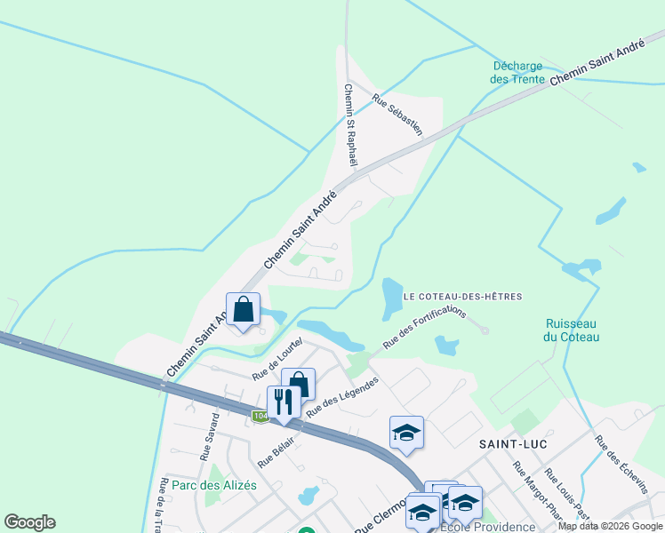 map of restaurants, bars, coffee shops, grocery stores, and more near 25 Rue Louis Liénard de Beaujeu in Saint-Jean-sur-Richelieu