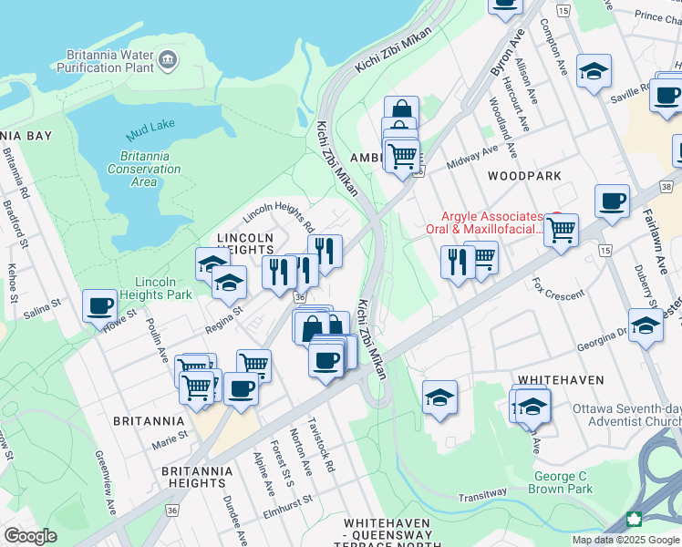 map of restaurants, bars, coffee shops, grocery stores, and more near 1310 Richmond Road in Ottawa