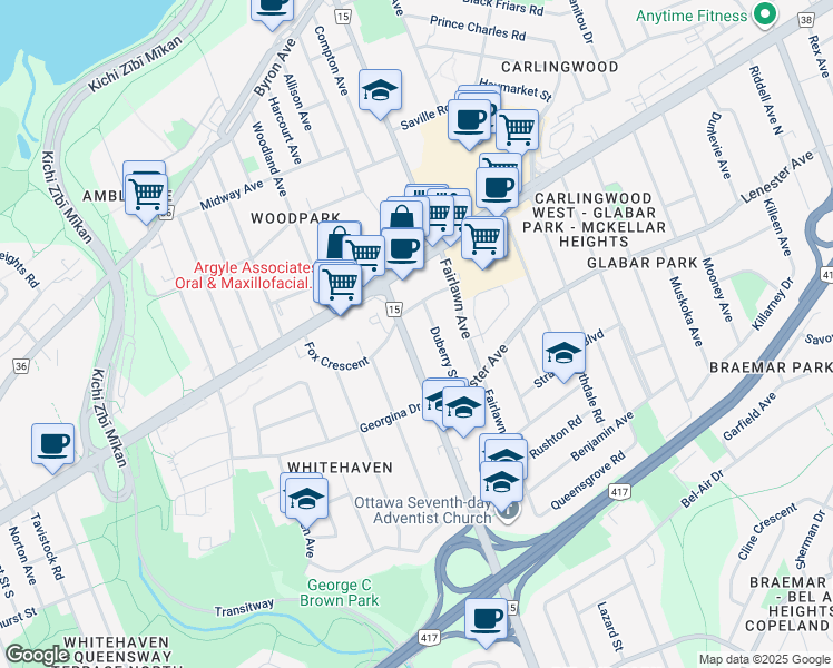 map of restaurants, bars, coffee shops, grocery stores, and more near 862 Duberry Street in Ottawa