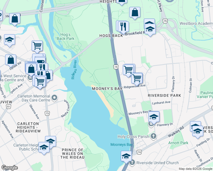 map of restaurants, bars, coffee shops, grocery stores, and more near  in Ottawa