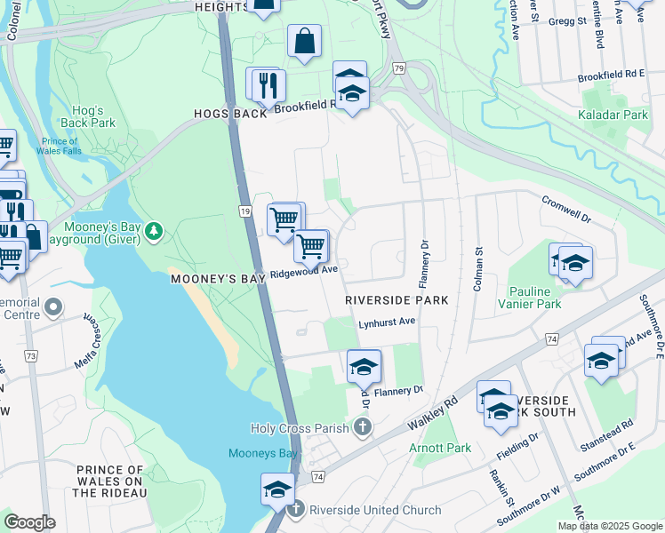 map of restaurants, bars, coffee shops, grocery stores, and more near in Ottawa