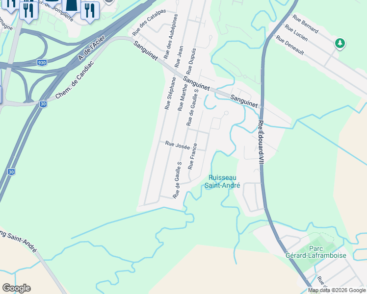 map of restaurants, bars, coffee shops, grocery stores, and more near Rue de Gaule Sud in Saint-Philippe