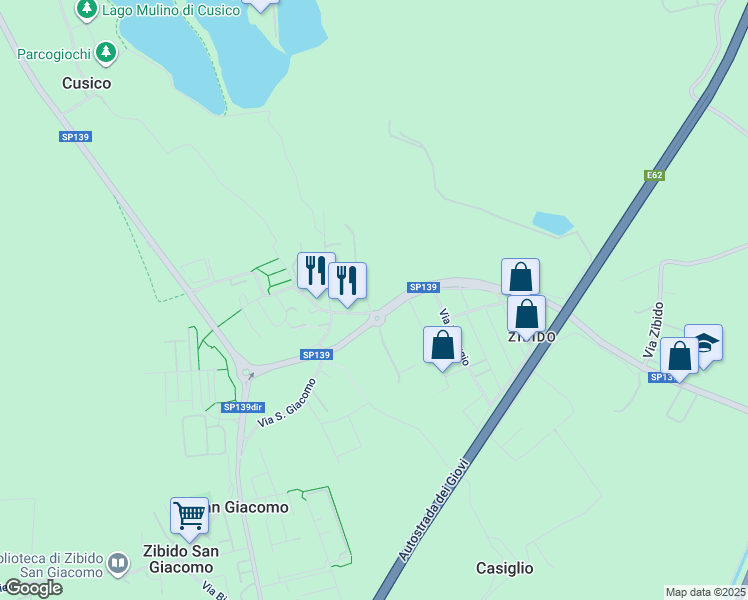 map of restaurants, bars, coffee shops, grocery stores, and more near 2 Via Giacomo Matteotti in Zibido San Giacomo