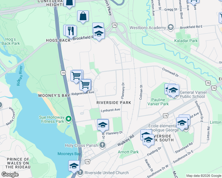 map of restaurants, bars, coffee shops, grocery stores, and more near 2660 Norberry Crescent in Ottawa