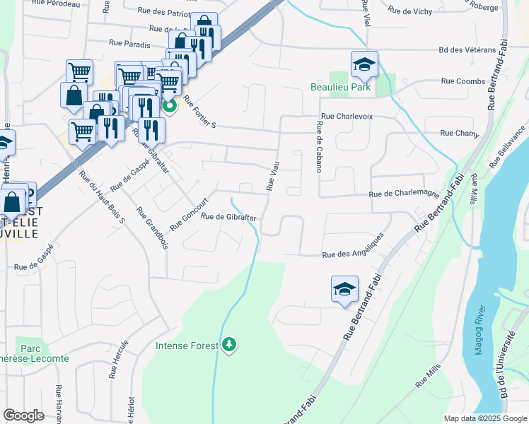 map of restaurants, bars, coffee shops, grocery stores, and more near 4829 Rue Viau in Sherbrooke