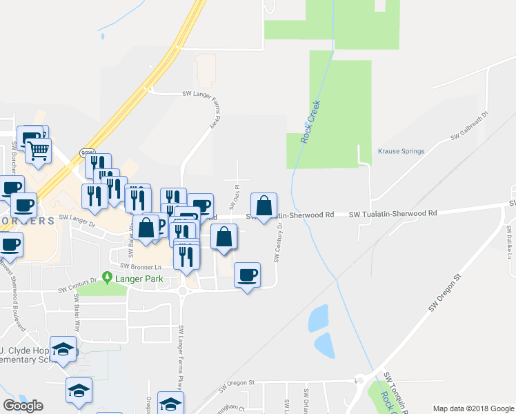 map of restaurants, bars, coffee shops, grocery stores, and more near 15025 Southwest Tualatin Sherwood Road in Sherwood
