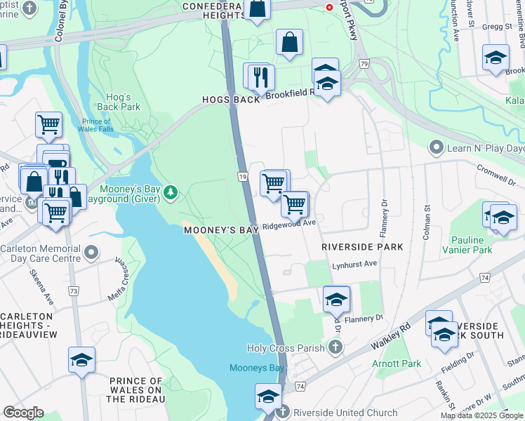 map of restaurants, bars, coffee shops, grocery stores, and more near in Ottawa