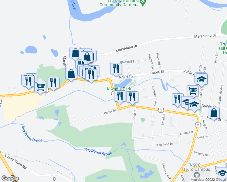 map of restaurants, bars, coffee shops, grocery stores, and more near Juniper Street in Truro