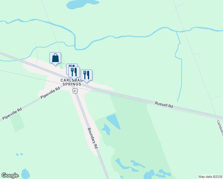 map of restaurants, bars, coffee shops, grocery stores, and more near 6585 Russell Road in Ottawa