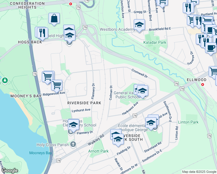 map of restaurants, bars, coffee shops, grocery stores, and more near 2658 Colman Street in Ottawa