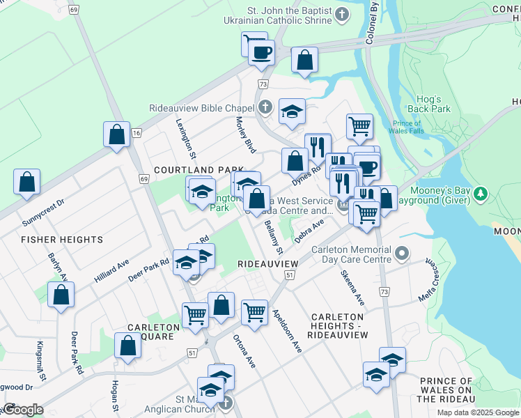 map of restaurants, bars, coffee shops, grocery stores, and more near 980 Dynes Road in Ottawa