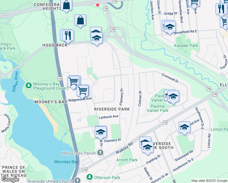map of restaurants, bars, coffee shops, grocery stores, and more near 2660 Norberry Crescent in Ottawa
