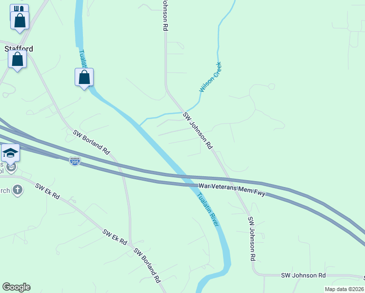 map of restaurants, bars, coffee shops, grocery stores, and more near 21625 Johnson Road in West Linn