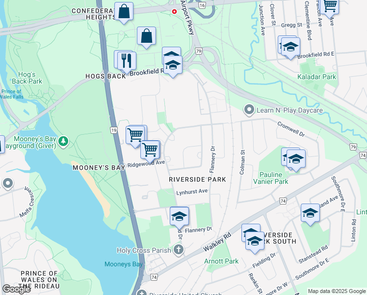map of restaurants, bars, coffee shops, grocery stores, and more near 840 Springland Drive in Ottawa