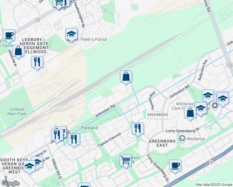 map of restaurants, bars, coffee shops, grocery stores, and more near 231 Kiwanis Court in Ottawa
