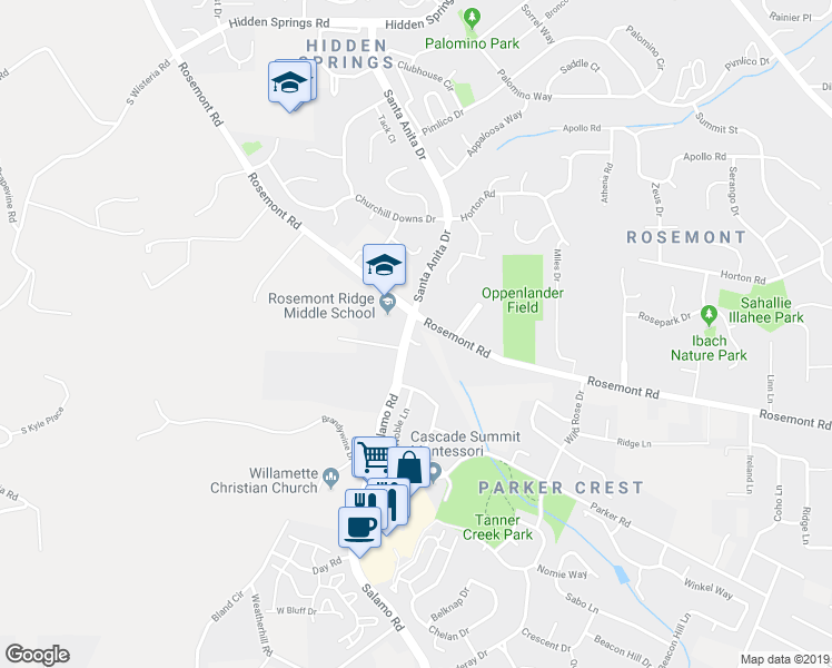 map of restaurants, bars, coffee shops, grocery stores, and more near 20015 S Hoodview Ct in West Linn