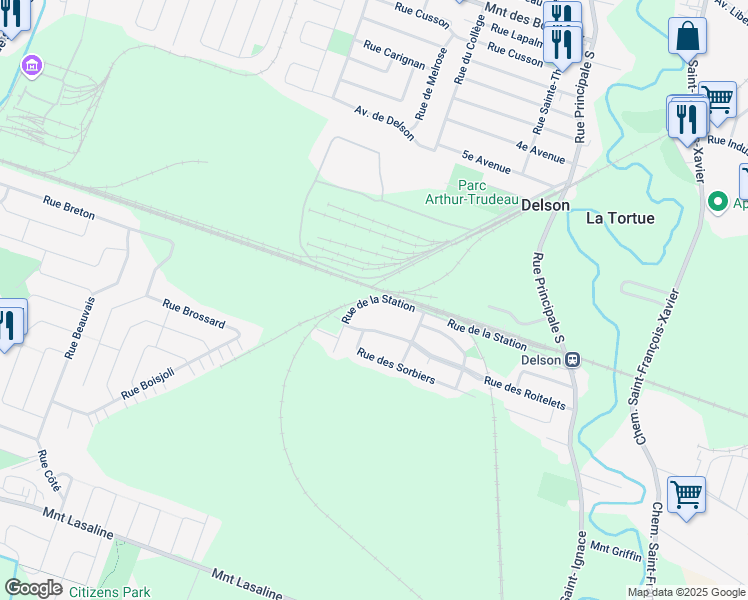 map of restaurants, bars, coffee shops, grocery stores, and more near 39 Rue de la Station in Delson