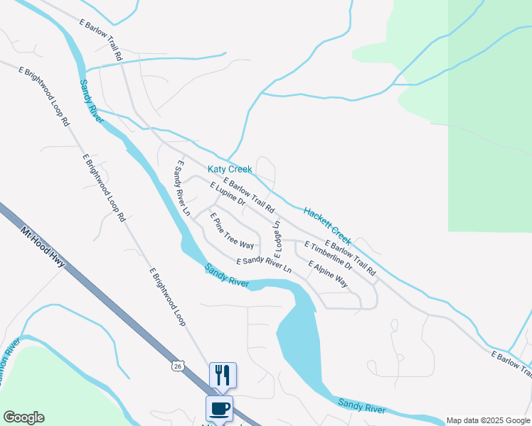 map of restaurants, bars, coffee shops, grocery stores, and more near 21351 East Mountain Creek Circle in Rhododendron
