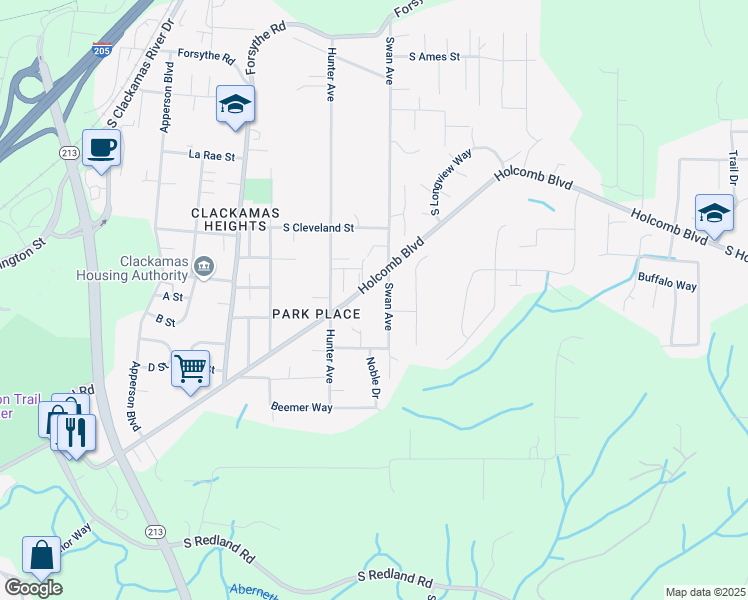 map of restaurants, bars, coffee shops, grocery stores, and more near 14249 Holcomb Boulevard in Oregon City