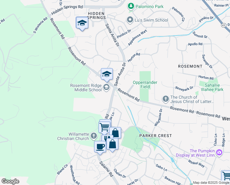 map of restaurants, bars, coffee shops, grocery stores, and more near in West Linn