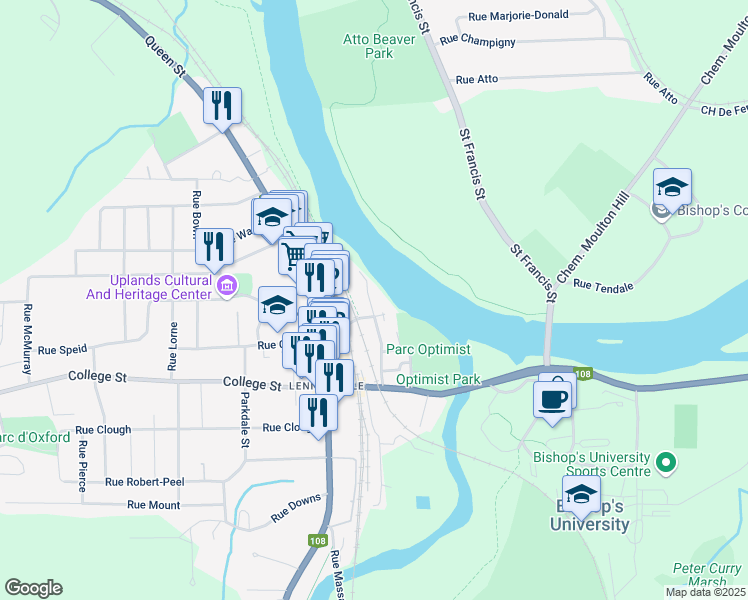map of restaurants, bars, coffee shops, grocery stores, and more near 20 Rue Connolly in Sherbrooke