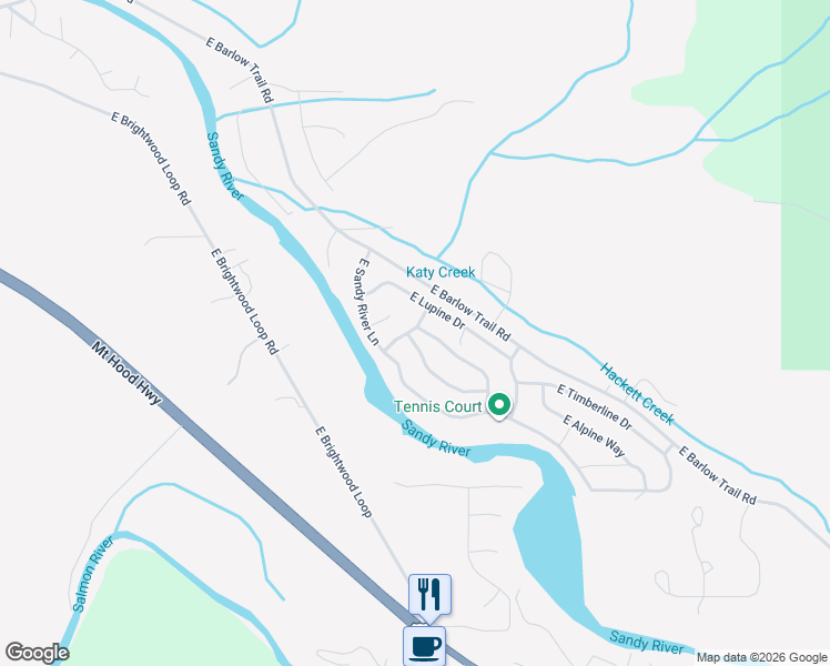 map of restaurants, bars, coffee shops, grocery stores, and more near 21322 East Alder Lane in Rhododendron