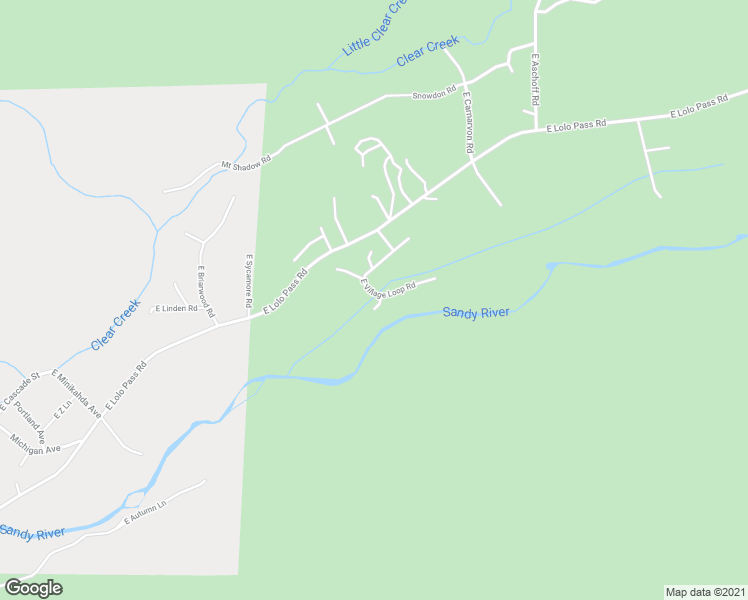 map of restaurants, bars, coffee shops, grocery stores, and more near 21460 East Glacier Court in Rhododendron