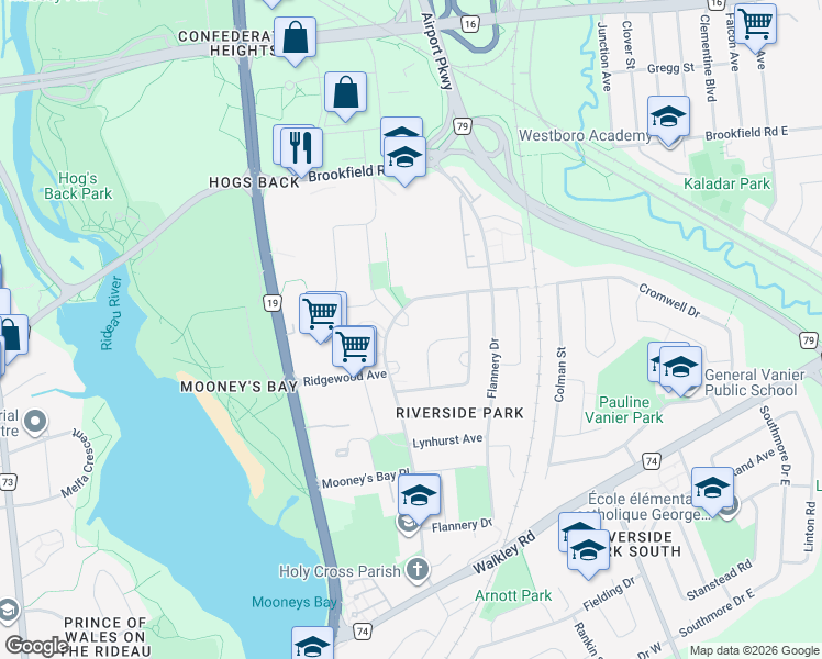 map of restaurants, bars, coffee shops, grocery stores, and more near 790 Springland Drive in Ottawa