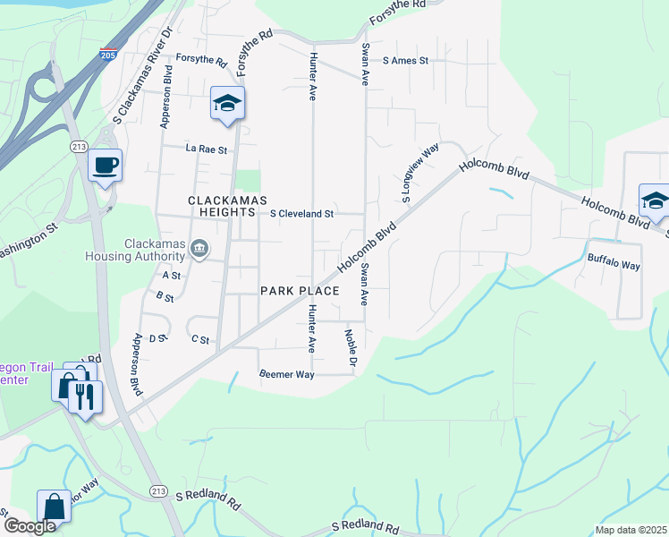map of restaurants, bars, coffee shops, grocery stores, and more near 14249 Holcomb Boulevard in Oregon City