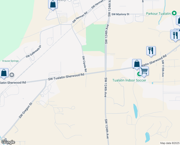 map of restaurants, bars, coffee shops, grocery stores, and more near 12400 Southwest Tualatin-Sherwood Road in Tualatin