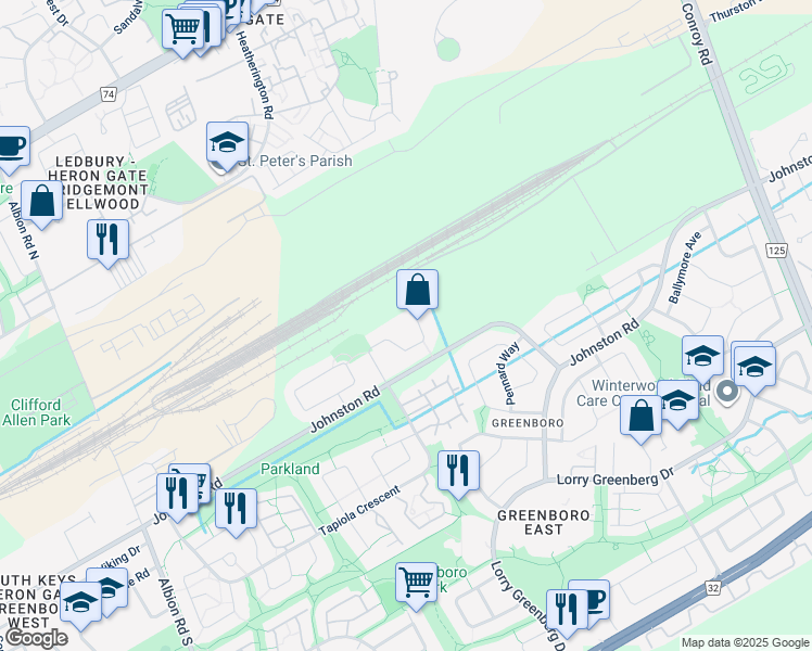 map of restaurants, bars, coffee shops, grocery stores, and more near 278 Kiwanis Court in Ottawa