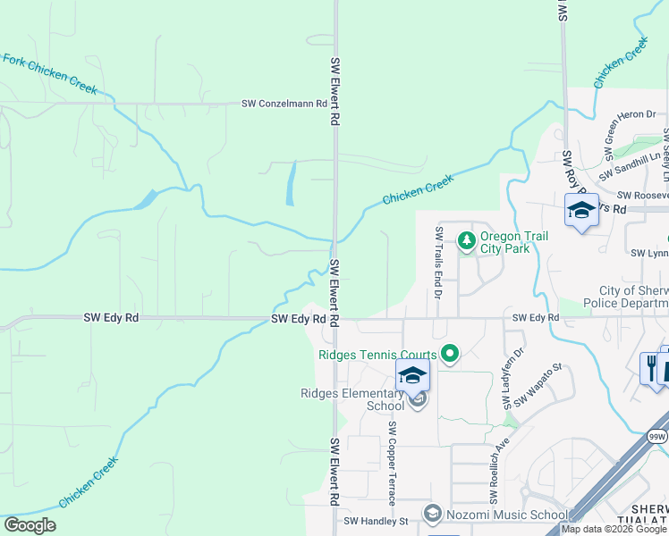 map of restaurants, bars, coffee shops, grocery stores, and more near 20925 Southwest Elwert Road in Sherwood