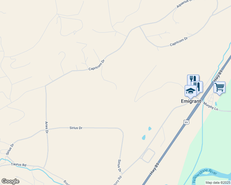 map of restaurants, bars, coffee shops, grocery stores, and more near 11 Jupiter Way in Emigrant