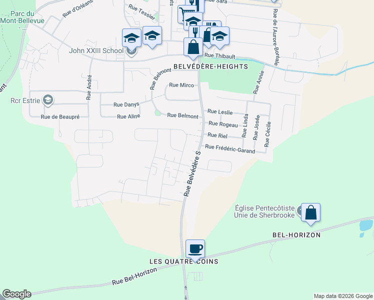 map of restaurants, bars, coffee shops, grocery stores, and more near 2250 Rue de la Golconda in Sherbrooke