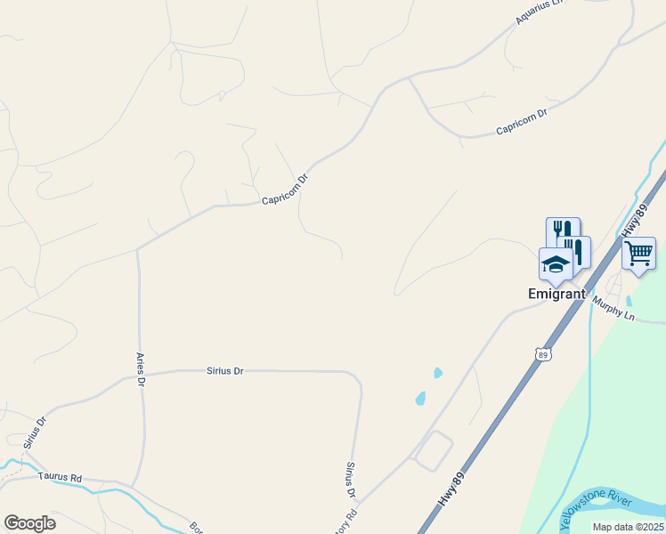 map of restaurants, bars, coffee shops, grocery stores, and more near 11 Jupiter Way in Emigrant