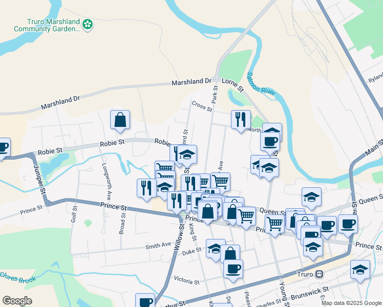 map of restaurants, bars, coffee shops, grocery stores, and more near 45 Nova Drive in Truro