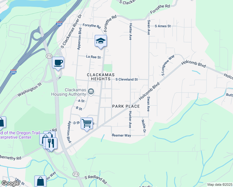 map of restaurants, bars, coffee shops, grocery stores, and more near 16362 Hiram Avenue in Oregon City