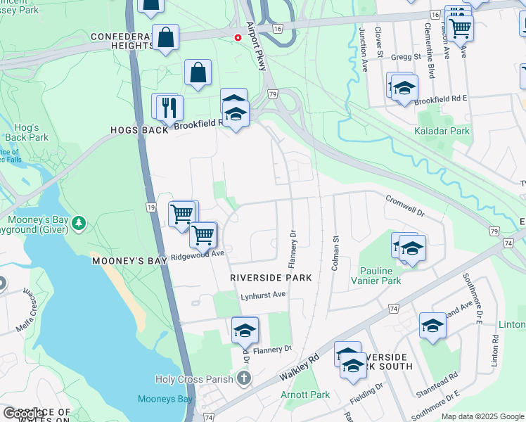 map of restaurants, bars, coffee shops, grocery stores, and more near 840 Springland Drive in Ottawa