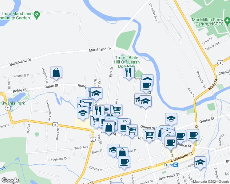 map of restaurants, bars, coffee shops, grocery stores, and more near 70 Normandy Avenue in Truro