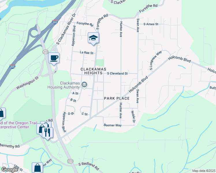 map of restaurants, bars, coffee shops, grocery stores, and more near 16362 Hiram Avenue in Oregon City