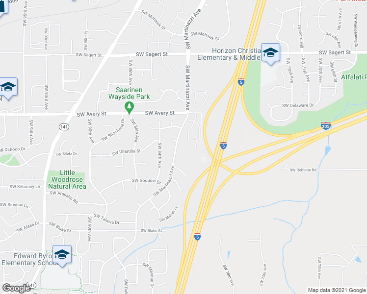 map of restaurants, bars, coffee shops, grocery stores, and more near 20834 Southwest Martinazzi Avenue in Tualatin