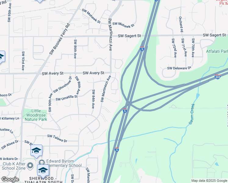 map of restaurants, bars, coffee shops, grocery stores, and more near 8020 Southwest Avery Street in Tualatin