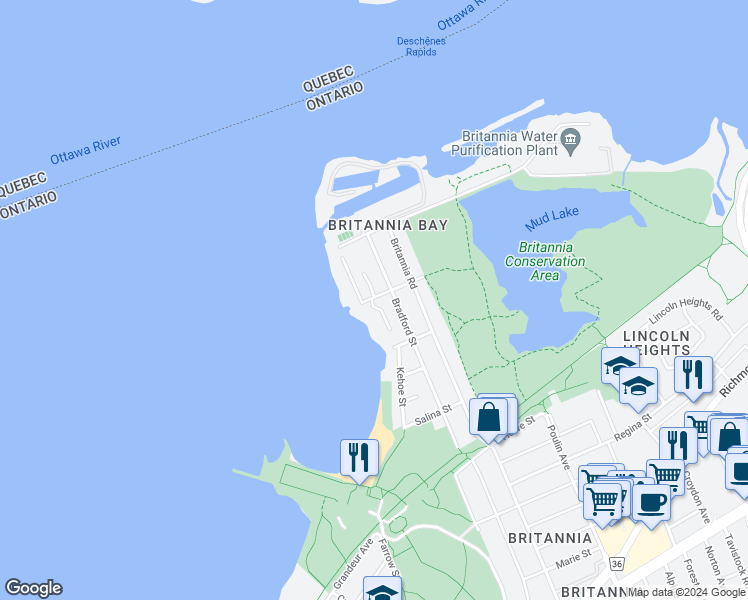 map of restaurants, bars, coffee shops, grocery stores, and more near in Ottawa