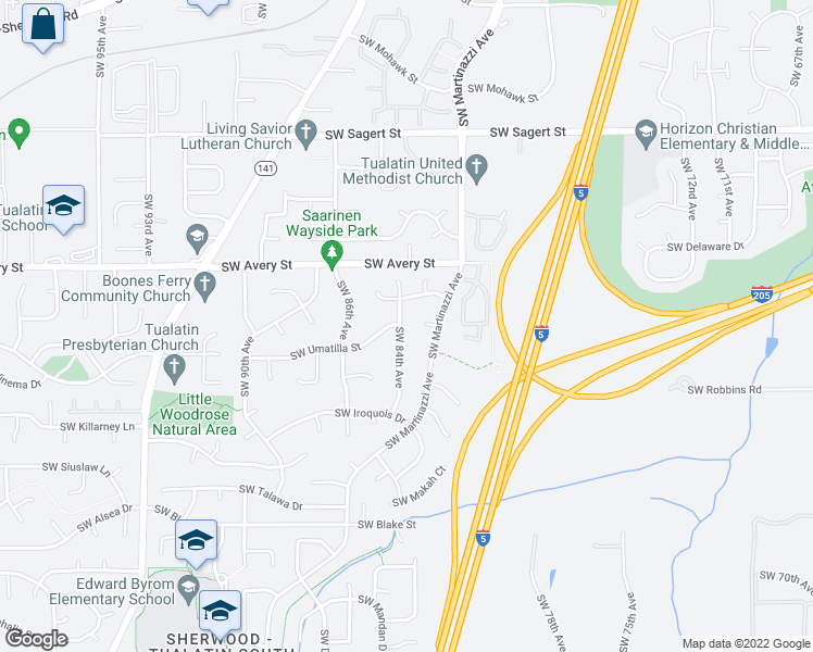 map of restaurants, bars, coffee shops, grocery stores, and more near 20756 Southwest 84th Avenue in Tualatin