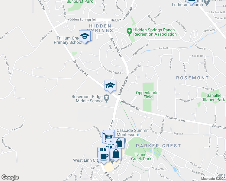 map of restaurants, bars, coffee shops, grocery stores, and more near 1971 Furlong Court in West Linn