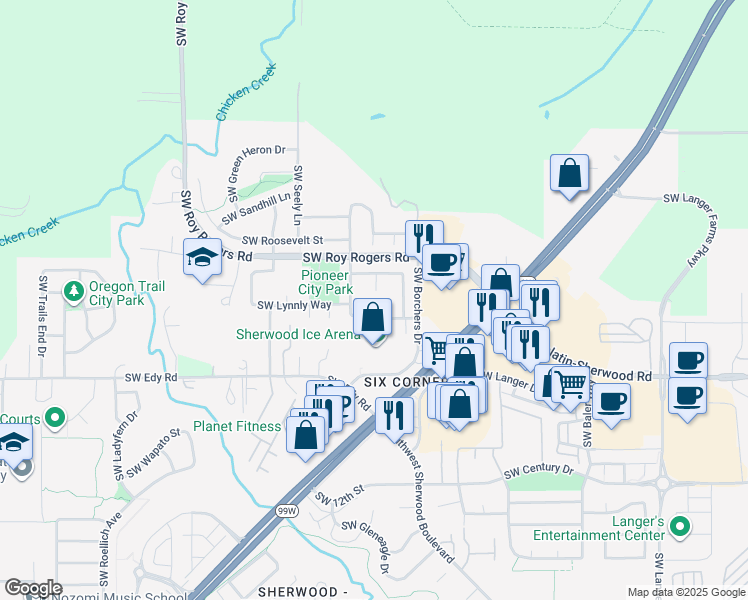 map of restaurants, bars, coffee shops, grocery stores, and more near 20697 Southwest Sun Drop Place in Sherwood