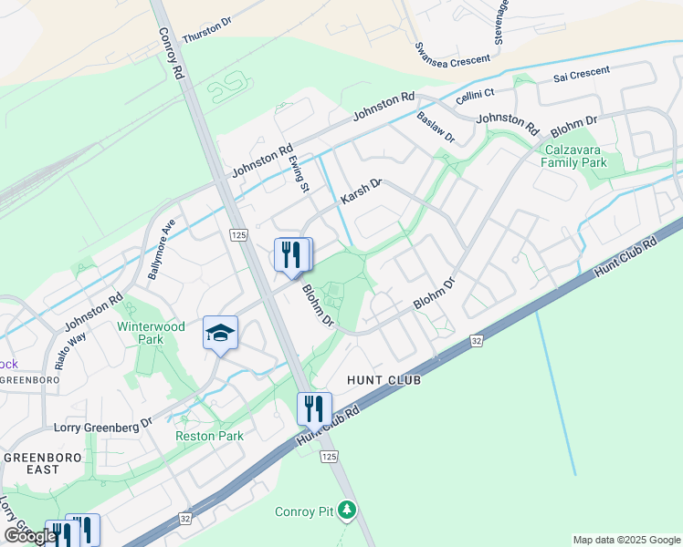 map of restaurants, bars, coffee shops, grocery stores, and more near 1261 Blohm Drive in Ottawa