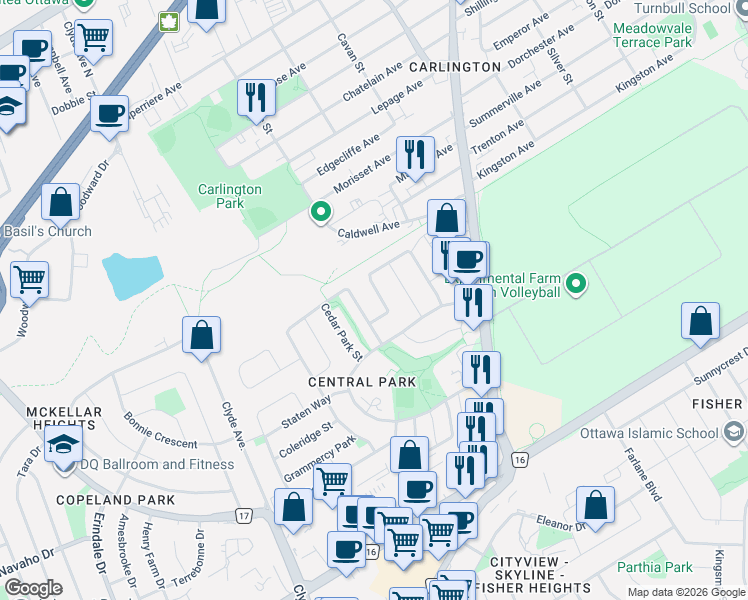 map of restaurants, bars, coffee shops, grocery stores, and more near in Ottawa