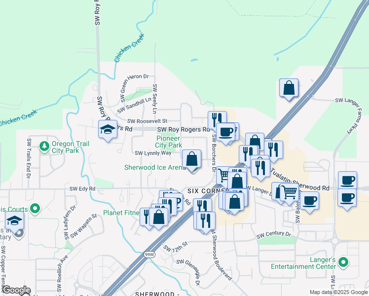map of restaurants, bars, coffee shops, grocery stores, and more near 20684 Southwest Lavender Avenue in Sherwood