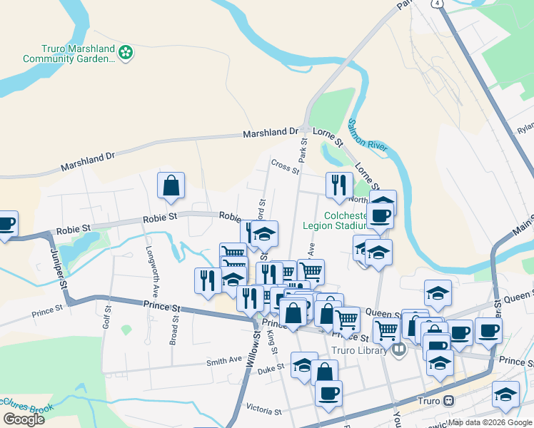map of restaurants, bars, coffee shops, grocery stores, and more near 30 Nova Drive in Truro